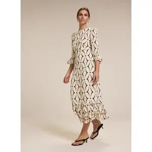 Mint Velvet Cream Geometric Print Ruffle Midi Dress